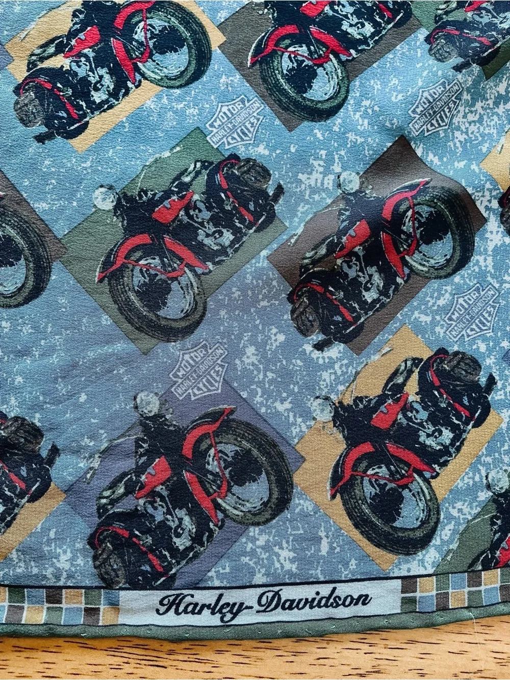 Vintage Harley-Davidson 100% Silk Motorcycle Square Scarf 25” Blue Red